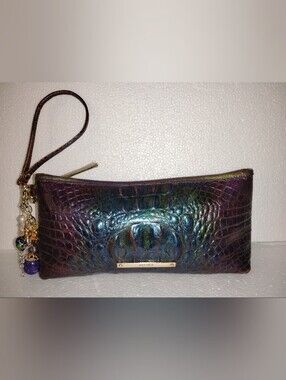 Brahmin Custom Iridescent Croc-Embossed Clutch Baguette Demi Bag  Authentic